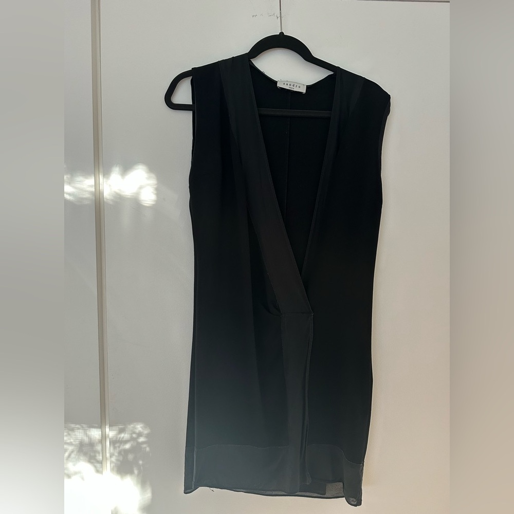 Sandro Paris Black Sleeveless Dress – Size 1 (Small) – Deep Plunge Neckline
